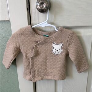 Quilted Beige Baby Jacket with Bear Patch